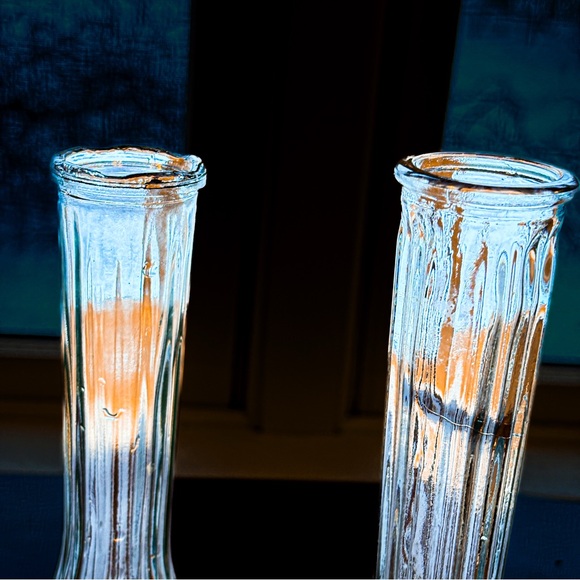 Vintage European Pressed Glass Bud Vase Set Art Deco Ribbed Clear Glass - Picture 11 of 12